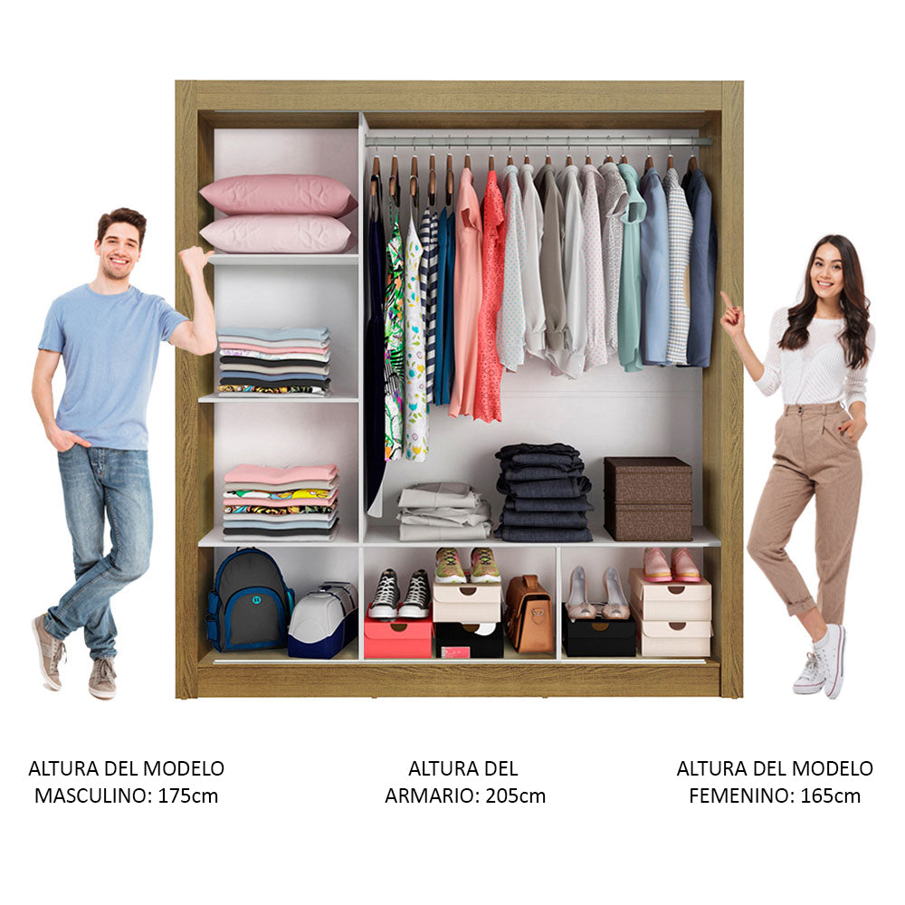 Ropero Doble Madesa Monaco 3 Puertas Corredizas 1 con Espejo - Marron
