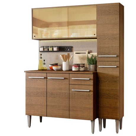 Cocina Compacta 137cm Marrón Emilly Gold Madesa 03