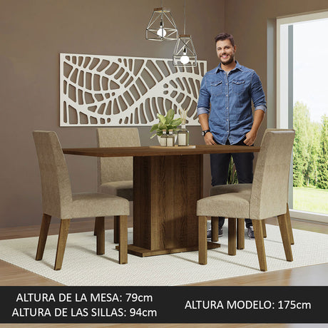 Juego de Comedor Mesa con Tablero de Madera 4 Sillas Marrón/Imperial Keila Madesa