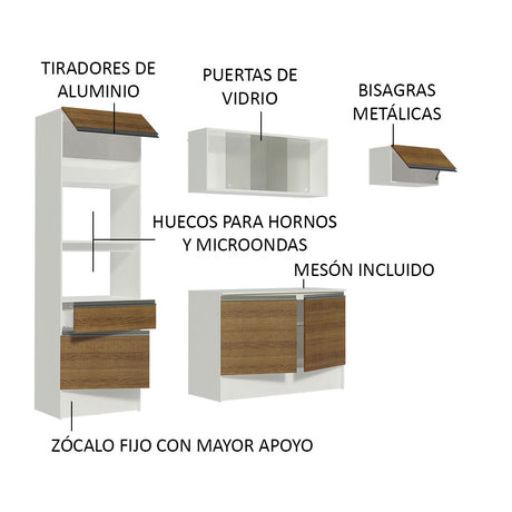 Cocina Integral 240cm Blanco/Marrón Topazio Madesa 01