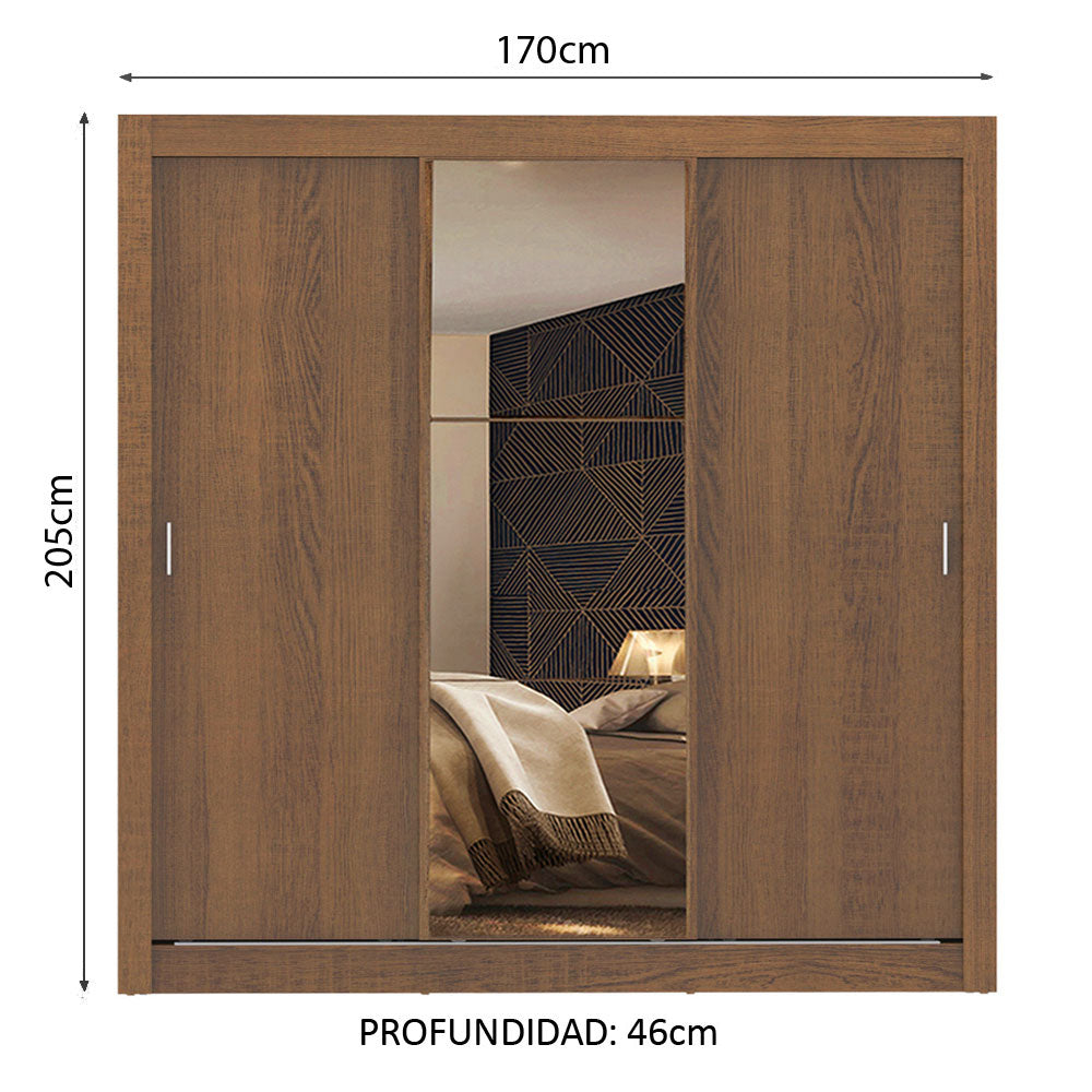Ropero Doble Madesa Monaco 3 Puertas Corredizas 1 con Espejo - Marron