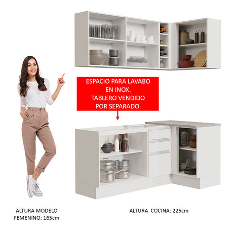 Cocina Integral Esquinera 269cm Blanco Glamy Madesa 01