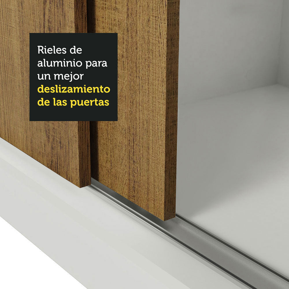 Ropero Doble Madesa Monaco 3 Puertas Correderas 1 con Espejo - Blanco/Marron