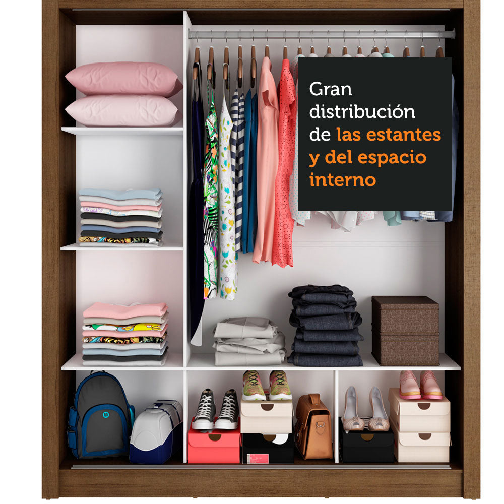 Ropero Doble Madesa Monaco 3 Puertas Corredizas 1 con Espejo - Marron