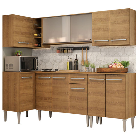 Cocina Integral Esquinera 293cm Marrón Emilly Point Madesa 03