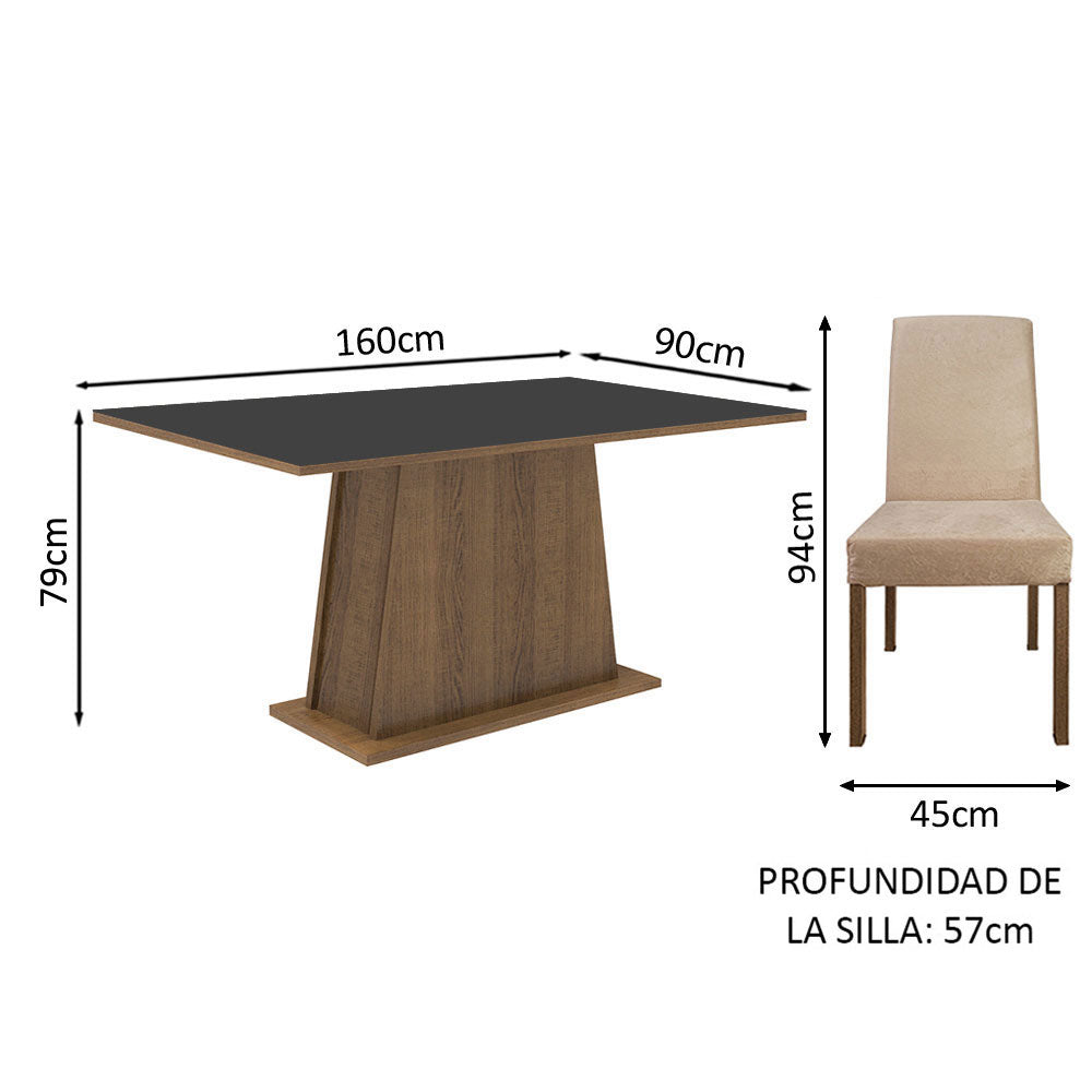 Juego de Comedor Madesa Luciana Mesa con Tablero de Madera y 6 Sillas Marrón/Negro/Imperial