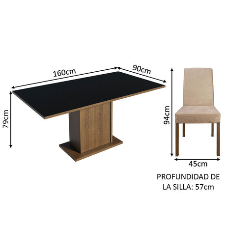 Juego de Comedor Mesa con Tablero de Madera 4 Sillas Marrón/Negro/Imperial Keila Madesa