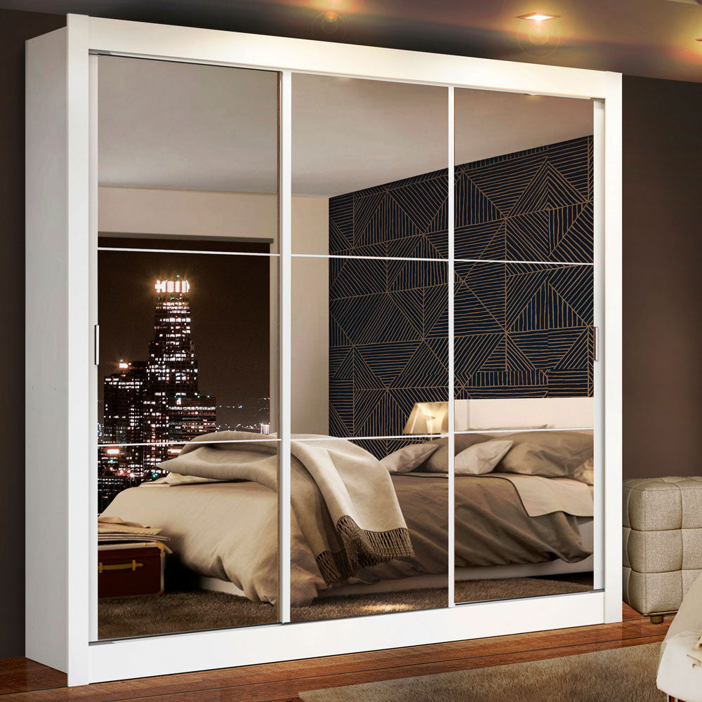 Ropero Doble Madesa Monaco 3 Puertas Corredizas con Espejo - Blanco