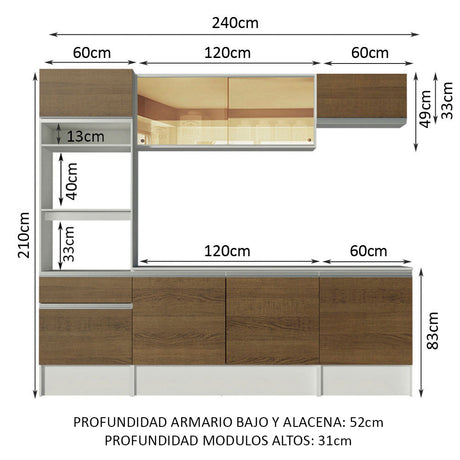 Mueble de Cocina Integral 240cm Diamante Madesa B/M