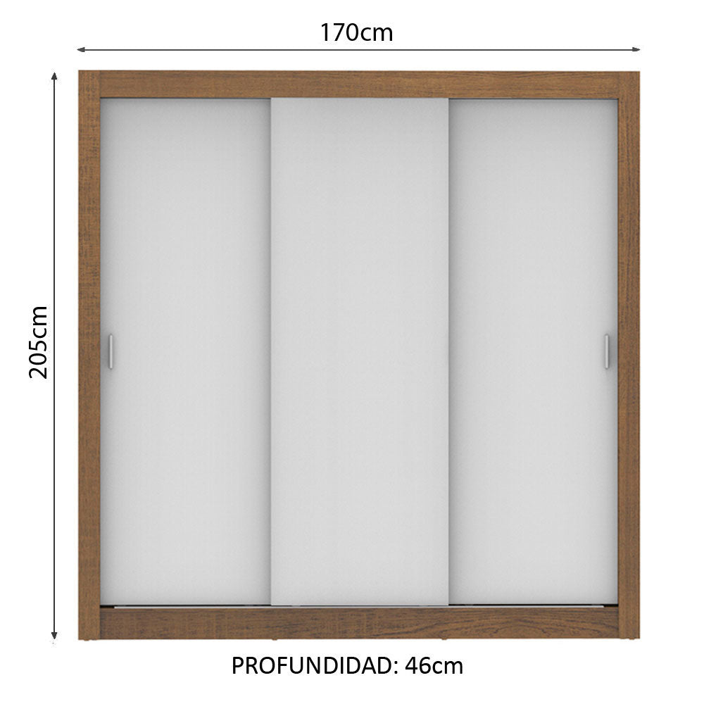 Ropero Doble Madesa Monaco 3 Puertas Corredizas - Marron/Blanco