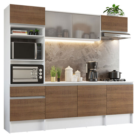 Mueble de Cocina Integral 240cm Blanco/Marrón Topazio Madesa
