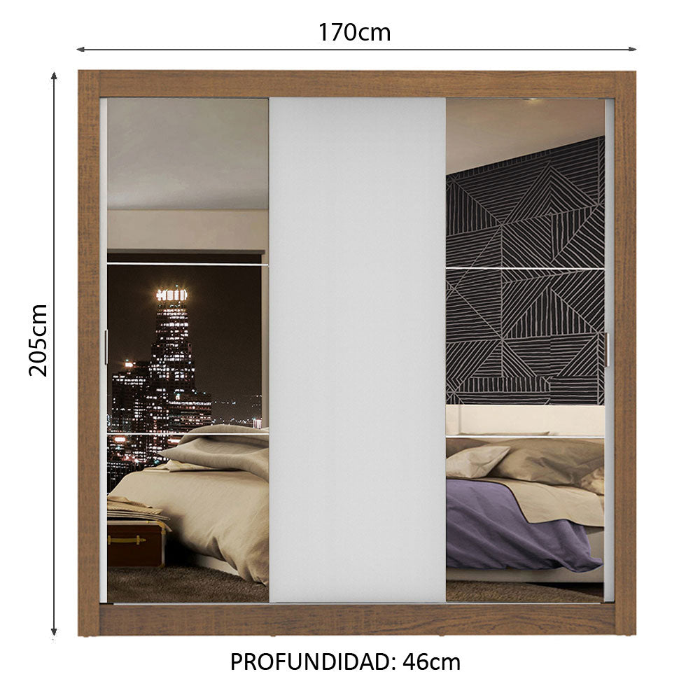 Ropero Doble Madesa Monaco 3 Puertas Corredizas 2 con Espejo - Marron/Blanco