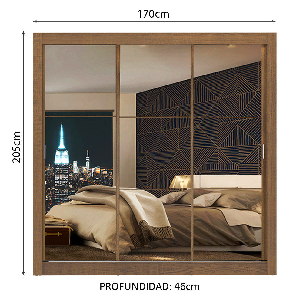 Ropero Doble Madesa Monaco 3 Puertas Corredizas con Espejo - Marron