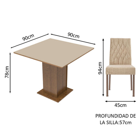 Juego de Comedor Mesa con Tablero de Madera 4 Sillas Livia Madesa - Marrón/Crema/Imperial