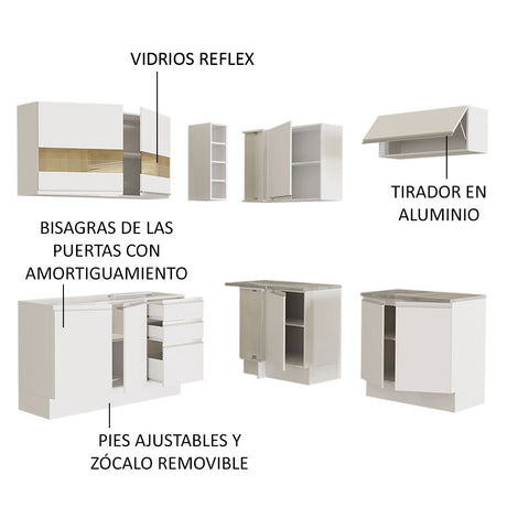 Cocina Integral Esquinera 349cm Blanco Glamy Madesa 01