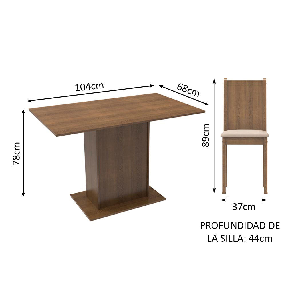 Juego de Comedor Madesa Luana Mesa Tapa Madera con 4 Sillas Marrón/Perla