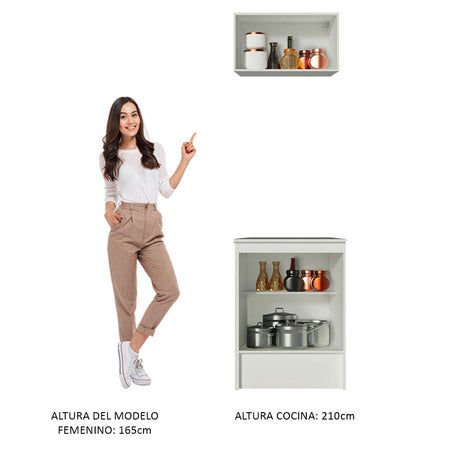 Kit de Cocina 60cm 2 Puertas con Armario Alto y Mostrador Blanco/Marrón Madesa Topazio