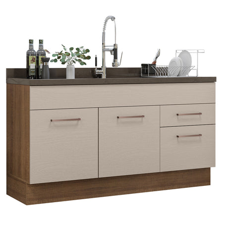Mueble de Cocina Para Fregadero 150 cm 2 Puertas y 2 Cajones (Sin Tablero Ni Fregadero) Marrón/Crema Agata Madesa