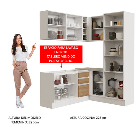 Cocina Integral Esquinera 329cm Blanco/Marrón Glamy Madesa 01