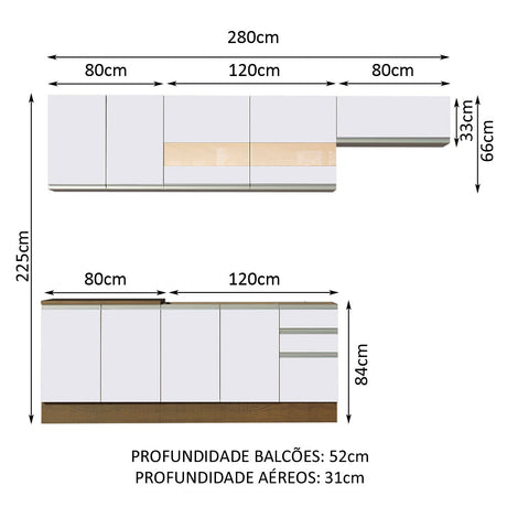 Cocina Integral 280cm Marrón/Blanco Glamy Madesa 03