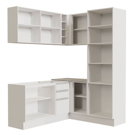 Cocina Integral Esquinera 329cm Blanco/Marrón Glamy Madesa 01