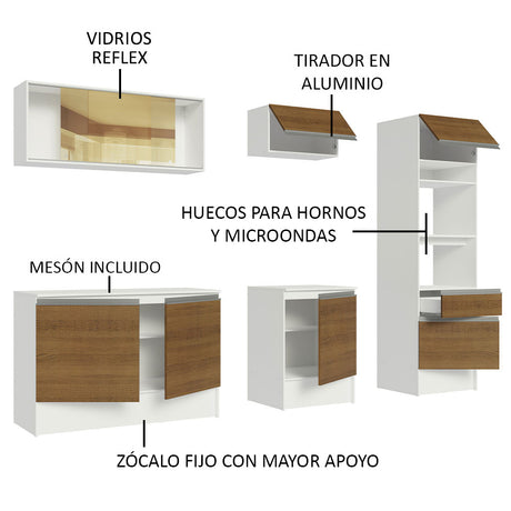 Cocina Integral 240cm Blanco/Marrón Diamante Madesa 06