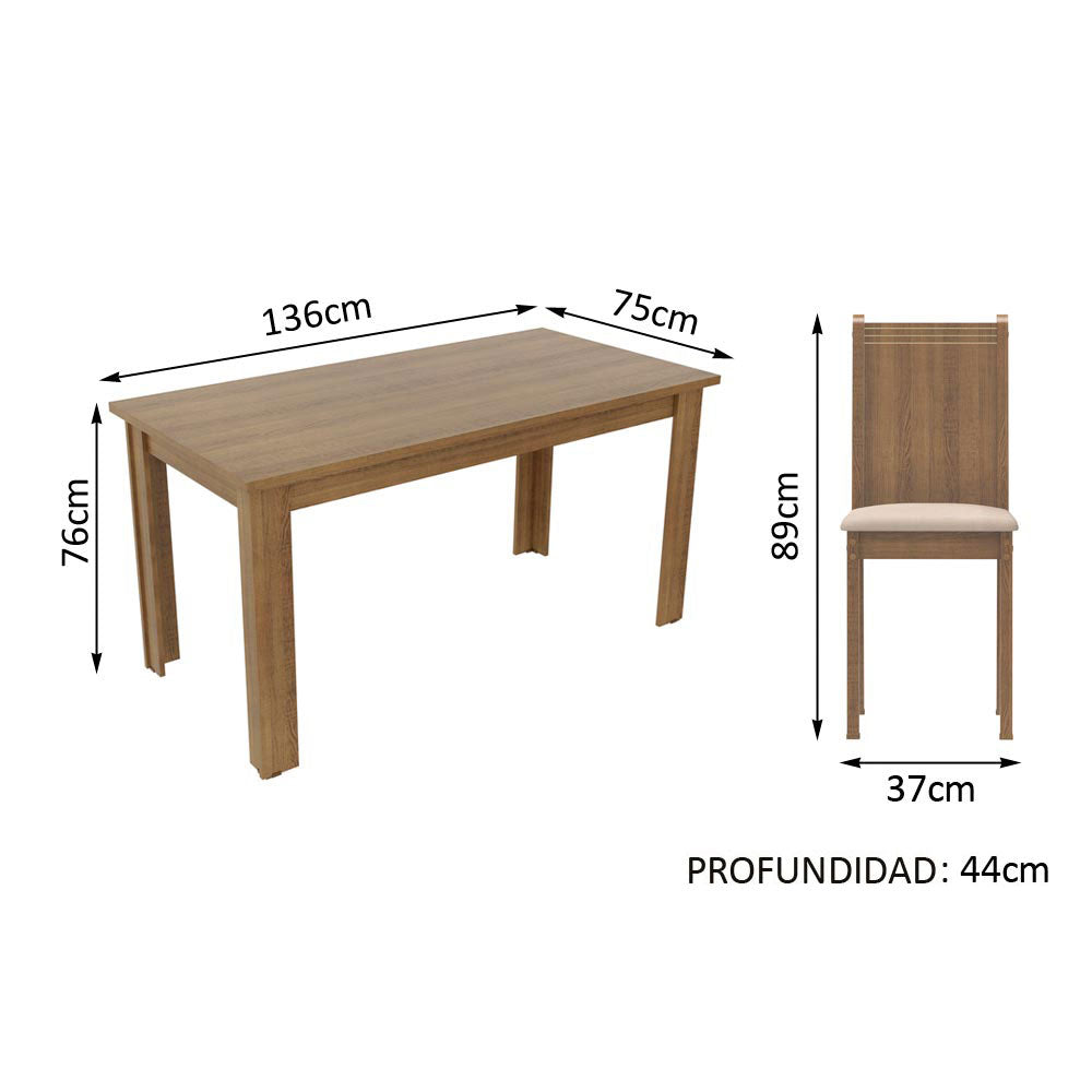 Juego de Comedor Rosie Madesa Mesa Tapa de Madera con 4 Sillas