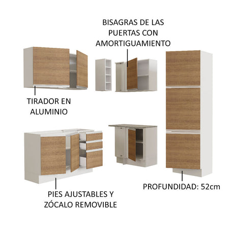 Cocina Integral Esquinera 329cm Blanco/Marrón Glamy Madesa 01