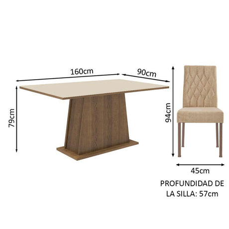 Juego de Comedor Madesa Ashley Sillas 4 Mesas Tapa de Madera - Marrón/Crema/Imperial