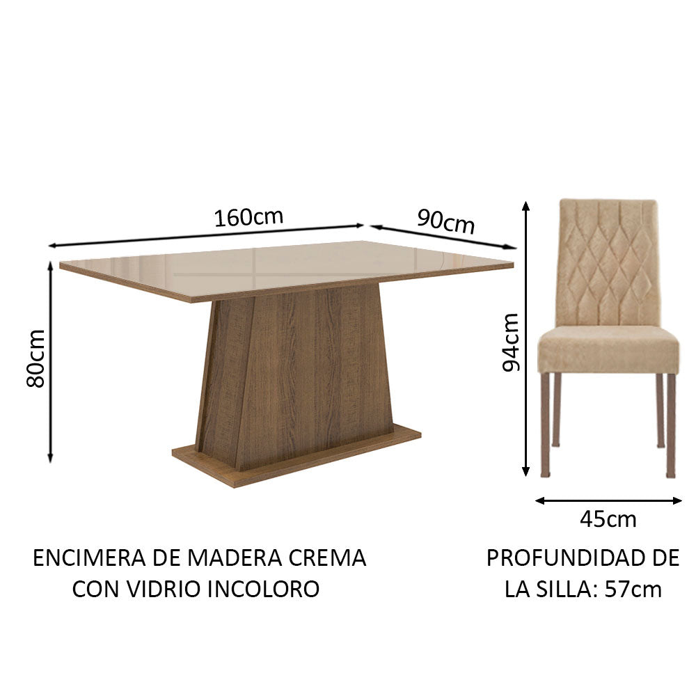 Juego de Comedor Madesa Mesa Cristal 4 Sillas Aryeli - Marrón/Crema/Imperial