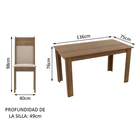 Juego de Comedor Madesa Medelin Mesa Tapa Madera con 6 Sillas Marrón/Crema/Beige