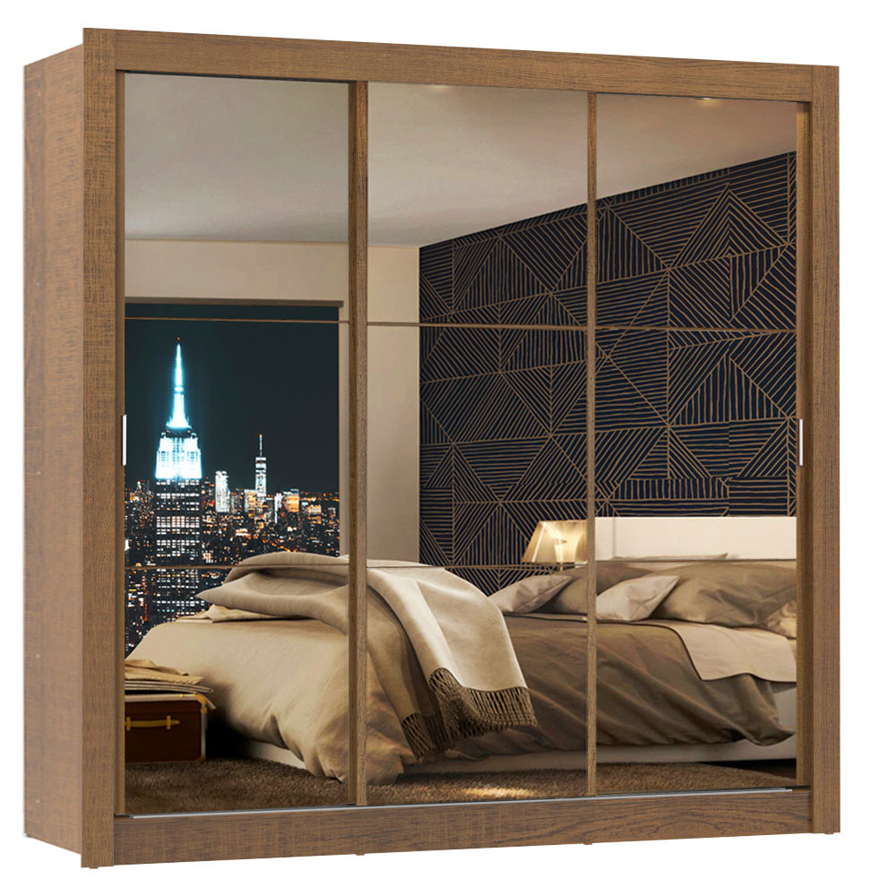 Ropero Doble Madesa Monaco 3 Puertas Corredizas con Espejo - Marron