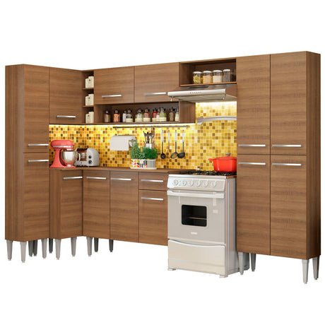 Cocina Integral Esquinera 385cm Marrón Emilly Love Madesa 01