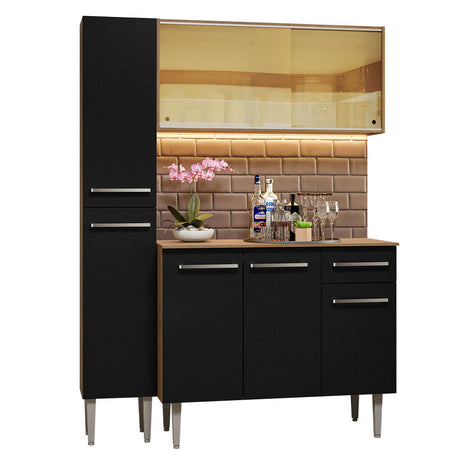 Cocina Compacta 137cm Sin Mesón De Acero Marrón/Negro Emilly Madesa 06