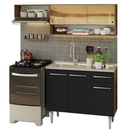 Cocina Compacta 165cm Con Mesón De Acero Marrón/Negro Emilly Madesa 01