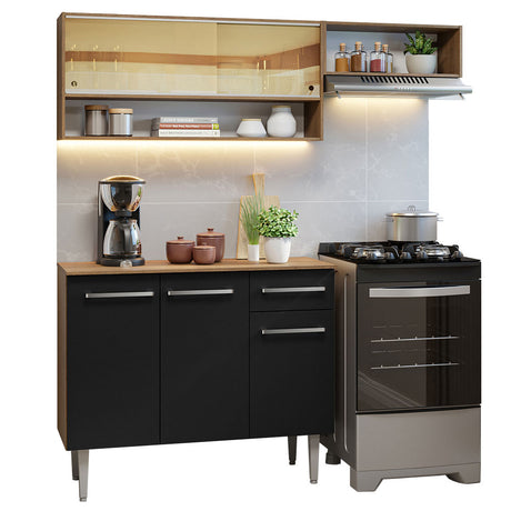 Cocina Compacta 165cm Sin Mesón De Acero Marrón/Negro Emilly Madesa 02