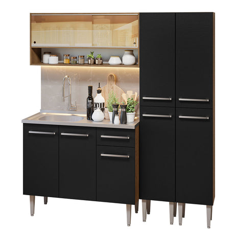 Cocina Compacta 169cm Con Mesón De Acero Marrón/Negro Emilly Madesa 14
