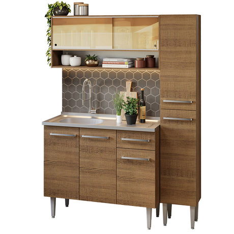 Cocina Compacta 137cm Con Mesón De Acero Marrón Emilly Madesa 10