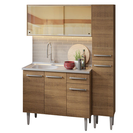 Cocina Compacta 137cm Con Mesón De Acero Marrón Emilly Madesa 08