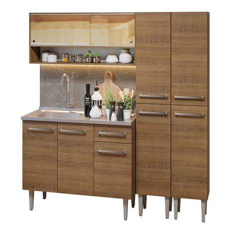 Cocina Compacta 169cm Con Mesón De Acero Marrón Emilly Madesa 14