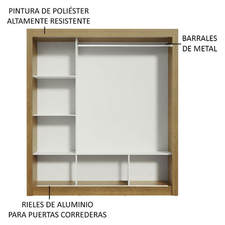 Ropero Doble Madesa Monaco 3 Puertas Corredizas con Espejo - Marron