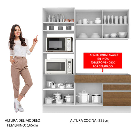 Cocina Integral 190cm Blanco/Marrón/Blanco Glamy Madesa 04