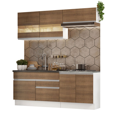 Cocina Integral 200cm Blanco/Marrón Glamy Madesa 07