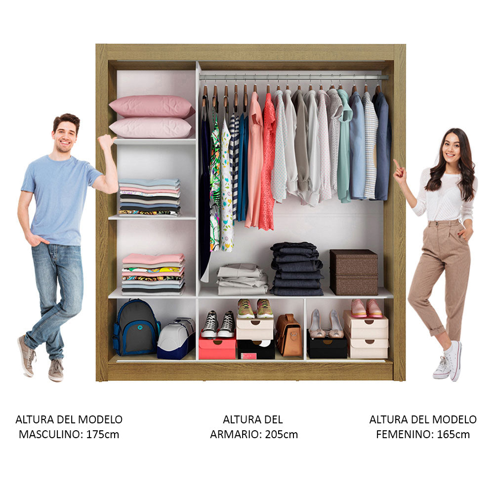 Ropero Doble Madesa Monaco 3 Puertas Corredizas 2 con Espejos - Marron