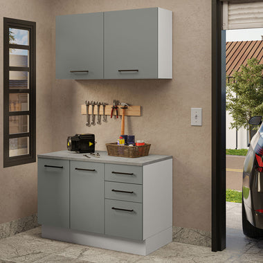 Kit Gabinete Bajo y Gabinete Superior Multiuso 120 cm Blanco/Gris Agata Madesa