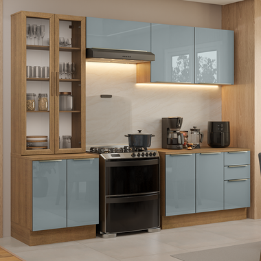 Cocina Integral 270 cm Con Vitrina Marrón/Gris Lux Madesa
