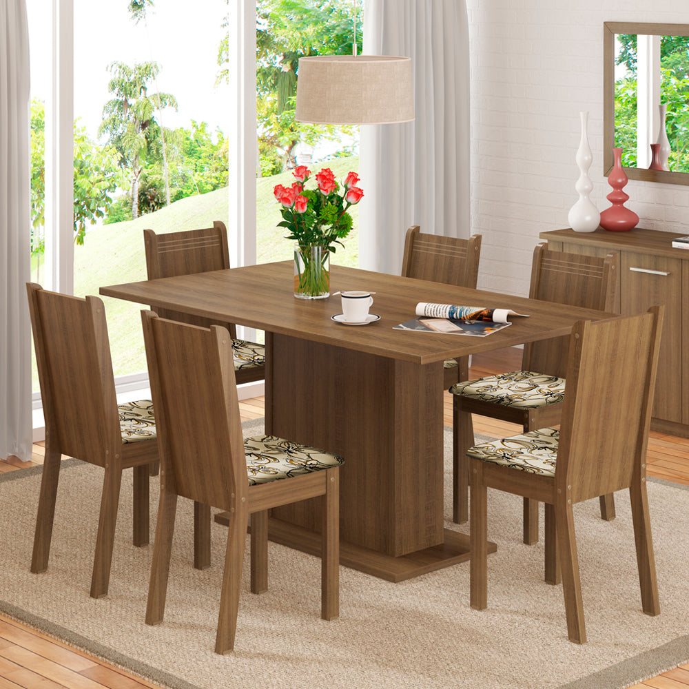 Juego de Comedor Madesa Megan Mesa con Encimera y 6 Sillas Marrón/Lírio Beige