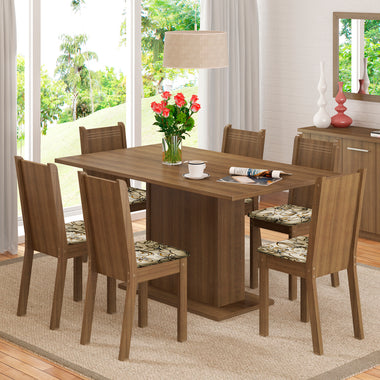 Conjunto de Comedor 6 Sillas Marrón/Lírio Beige Megan Madesa