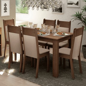 Conjunto de Comedor 6 Sillas Marrón/Crema Jaíne Madesa