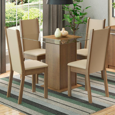 Conjunto de Comedor con Encimera Vidrio 4 Sillas Marrón/Crema Aline Madesa